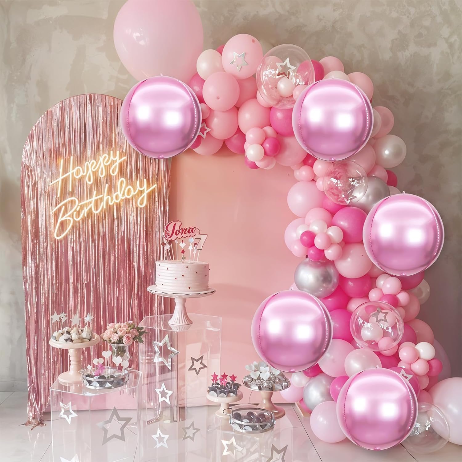 Adorely 6Pcs Pink Round Foil Balloons,Giant 4D Round Ball Balloons,22 Inch Metallic Pink Balloon for Valentine's Day Birthday Wedding Graduation Prom Party Decorations