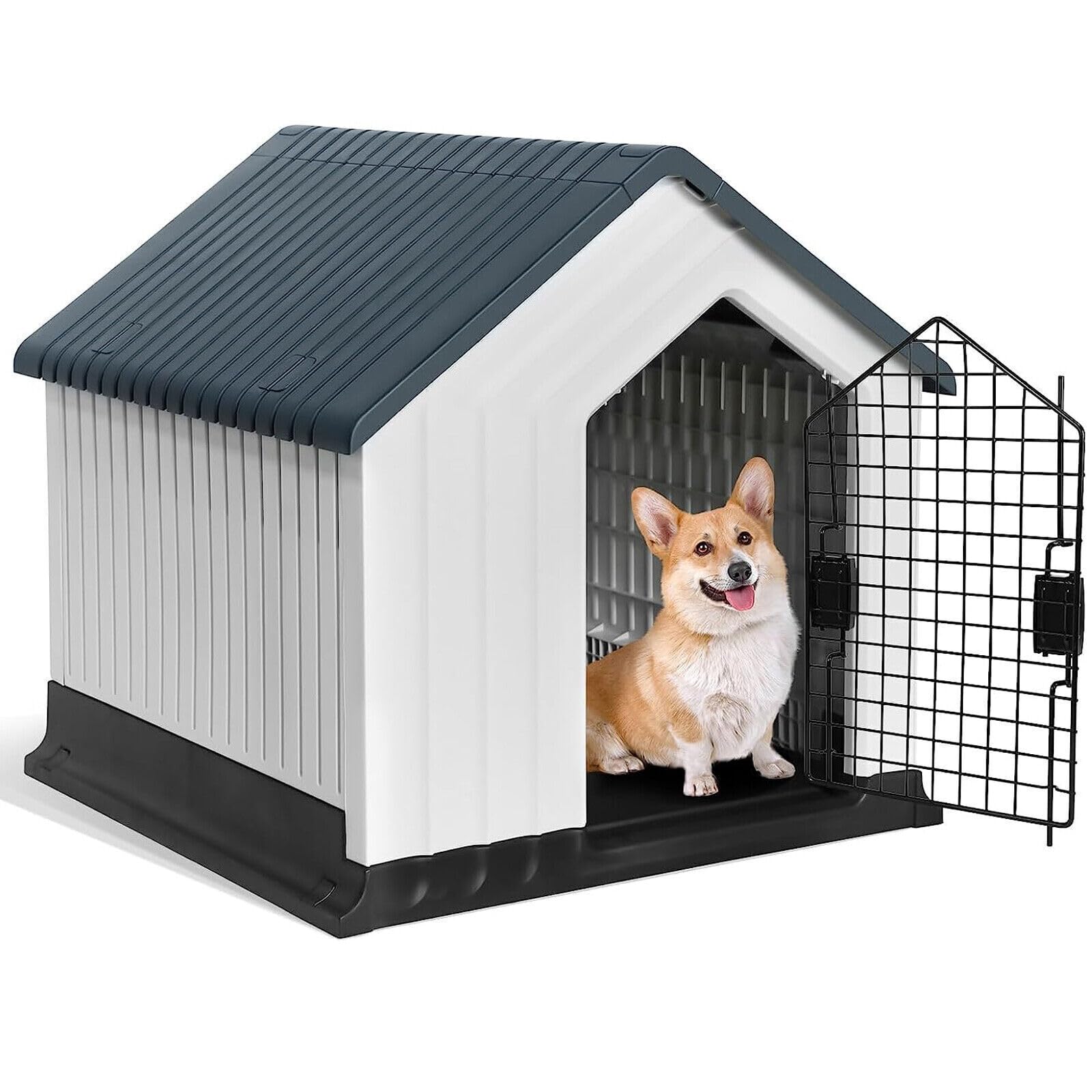 Dog House Plastic Durable Kennel Shelter Weatherproof In/Outdoor Animal Shelter | Durable Plastic Dog House (Black, One Size)