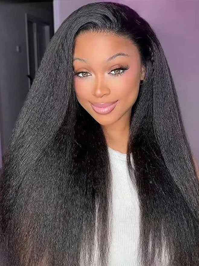 Kinky Straight Half Wig Human Hair 3 In 1 Seamless Flip Over Half Wigs for Black Women Ready to Go Headband Wig 180% Density Drawstring Kinky Curly Half Wig Glueless Natural Black 22 Inch
