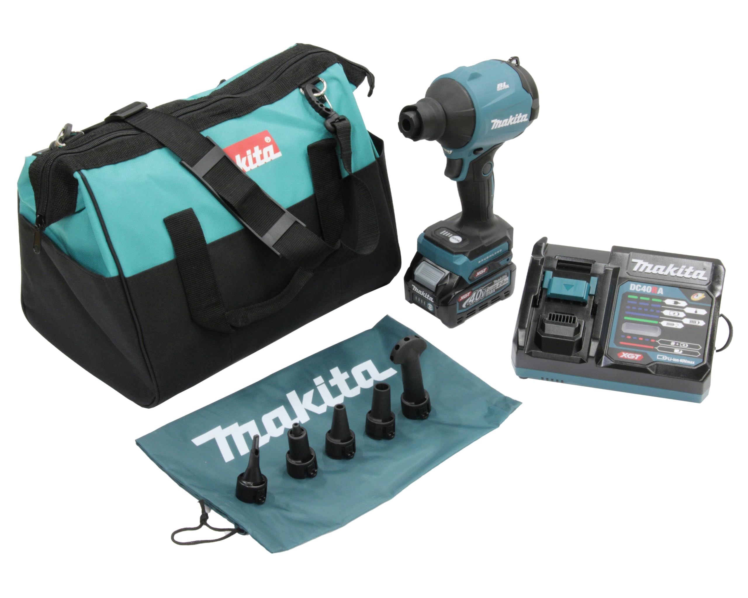 Makita AS001GA102 Ventilateur sans Fil 40 V Max. / 2,0 Ah 1 Batterie + Chargeur dans Un Sac de Transport Bleu pétrole