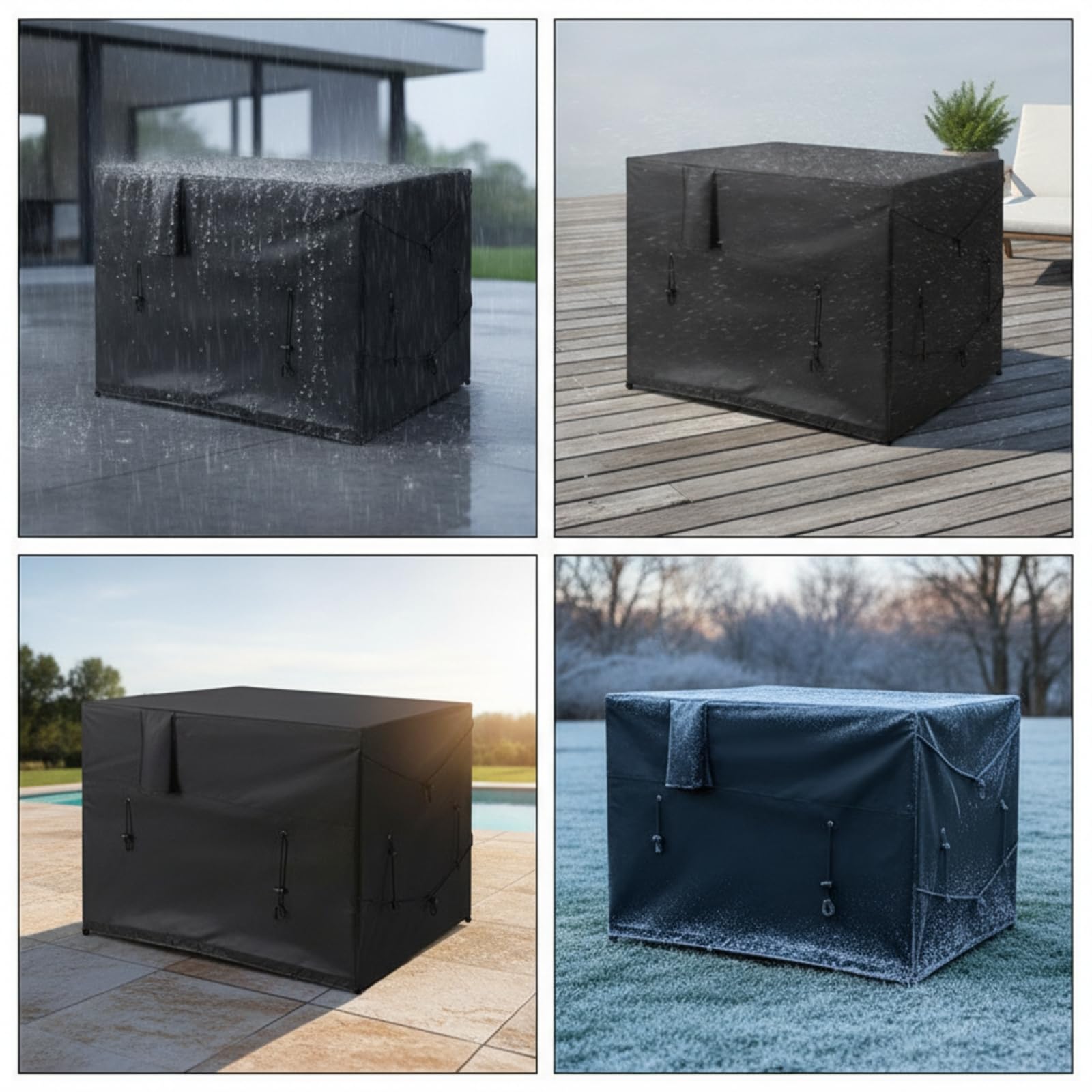 Milageto Cubierta Cuadrada para SPA | Impermeable, Cubierta con Abertura para Tuberías, Antiviento, Jardín Trasero
