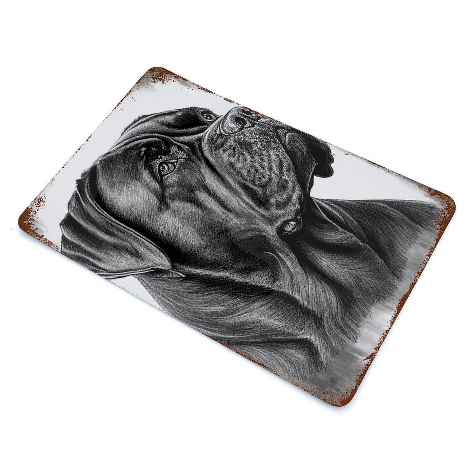Cane Corso Drawing Rust Effect Tin Sign 11.8"x7.9", Old School Wall Decor for Farmhouse, Kitchen And Entryway Decor
