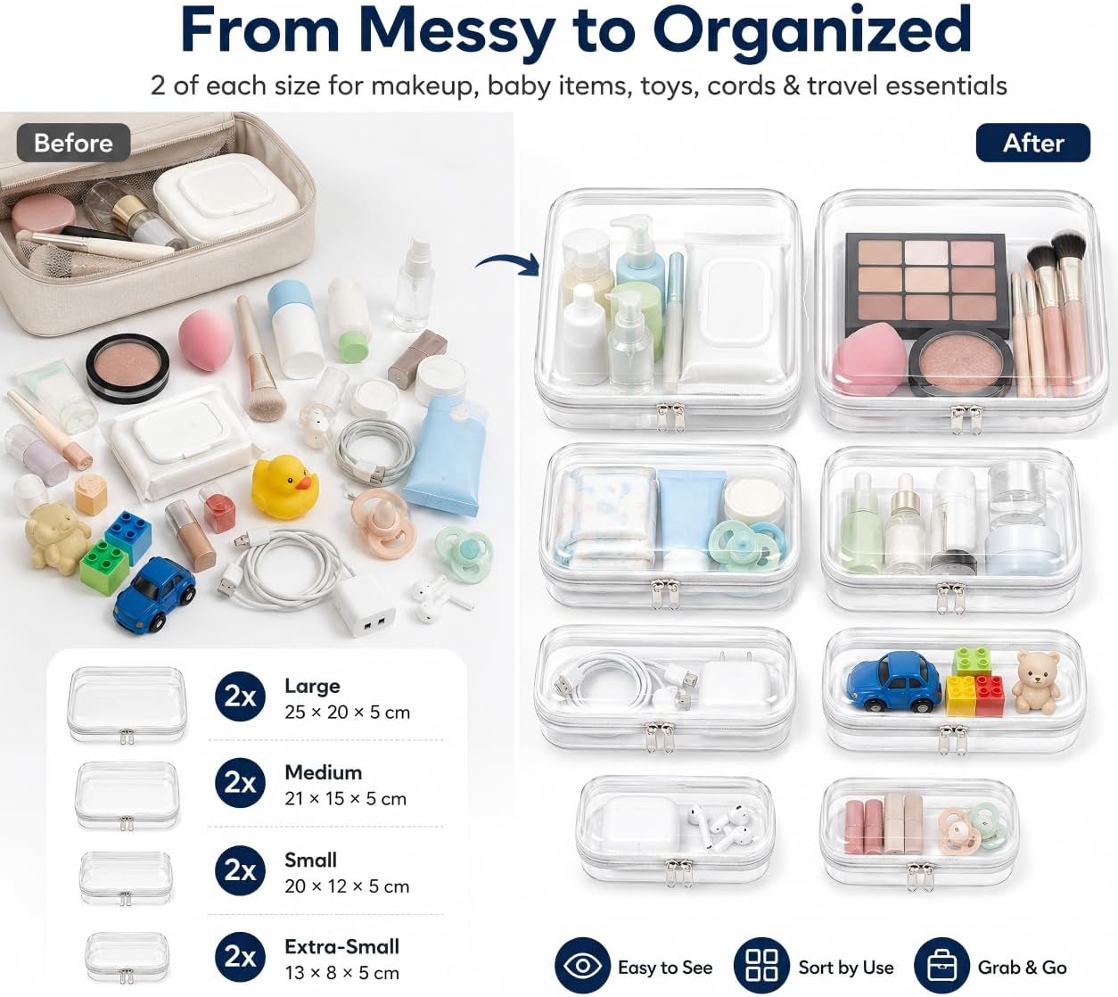 8 Pack Clear Structured Zipper Case Set