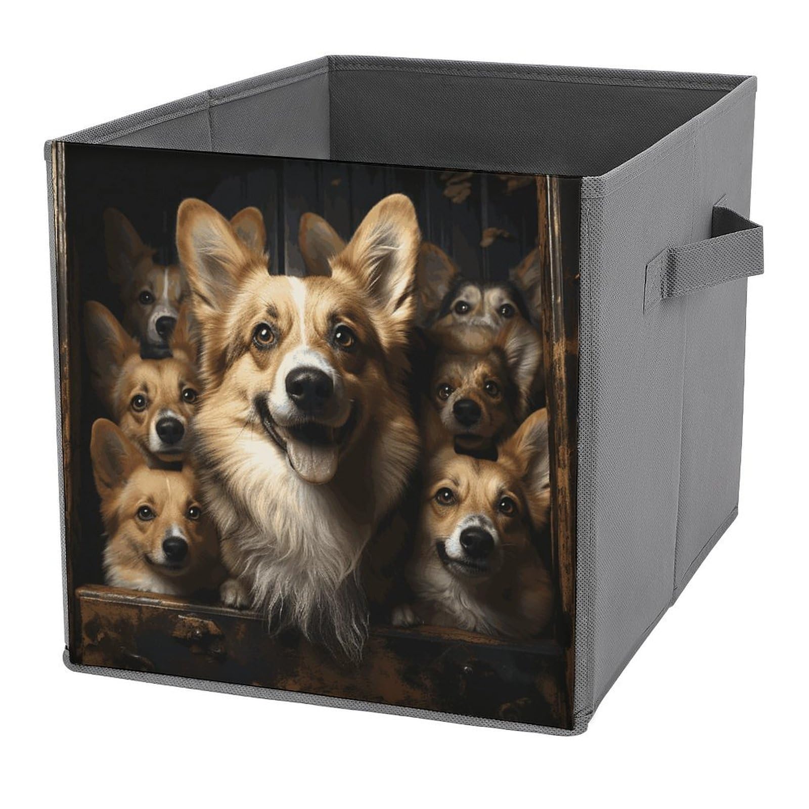 NONHAI Collapsible Storage Bins with Dual Handles Fabric Storage Basket Foldable Cubes Organizer Baskets Corgi Pictures Storage Boxes for Organizing Clothing Cube Storage Organizer Bins