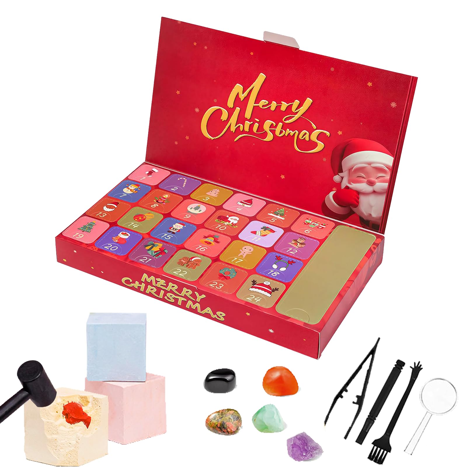 2026 Christmas Advent Calendar, Gem Digging Kit with 24 Real Stones