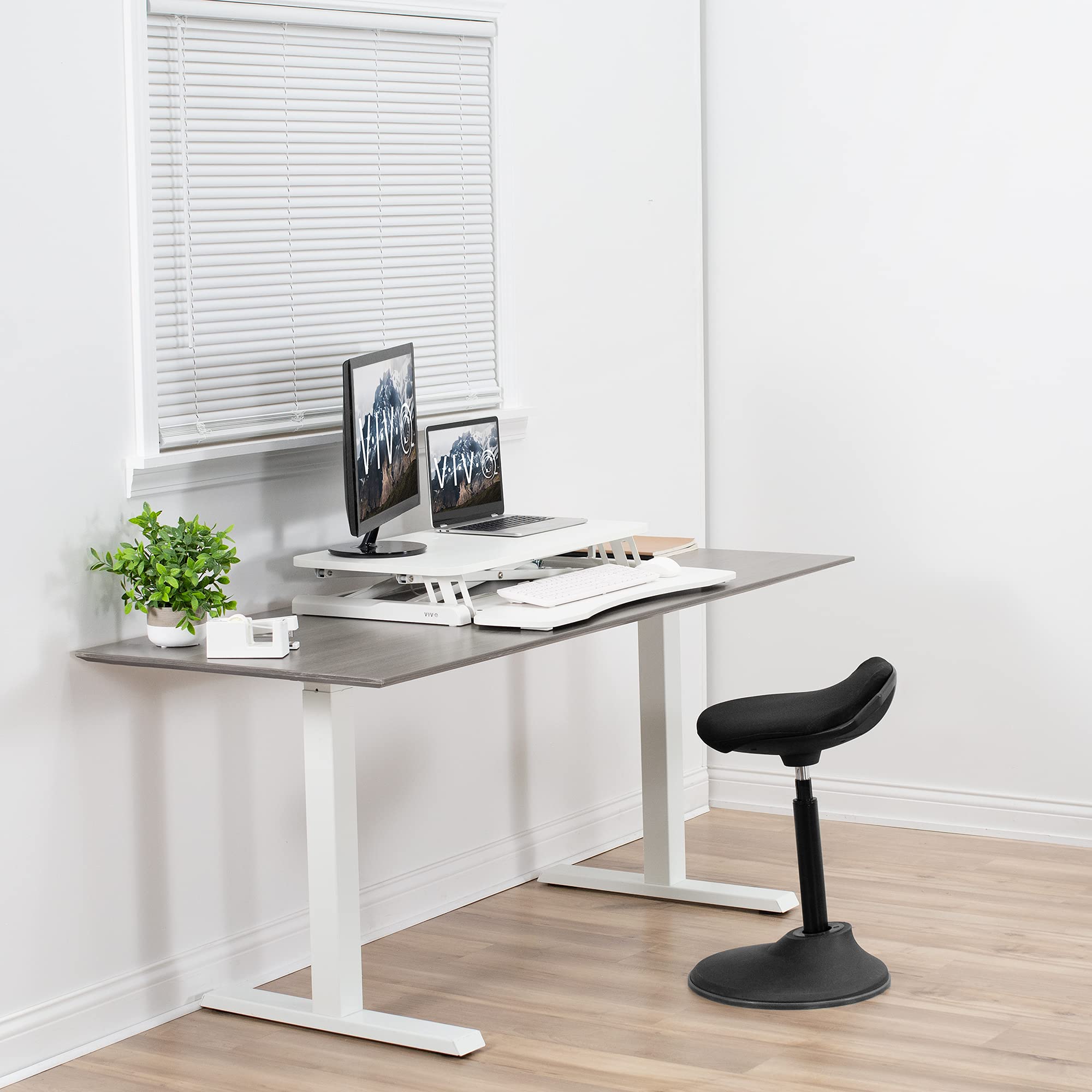 VIVO Standing 32 inch Desk Converter, Height Adjustable Riser, Sit to Stand Dual Monitor and