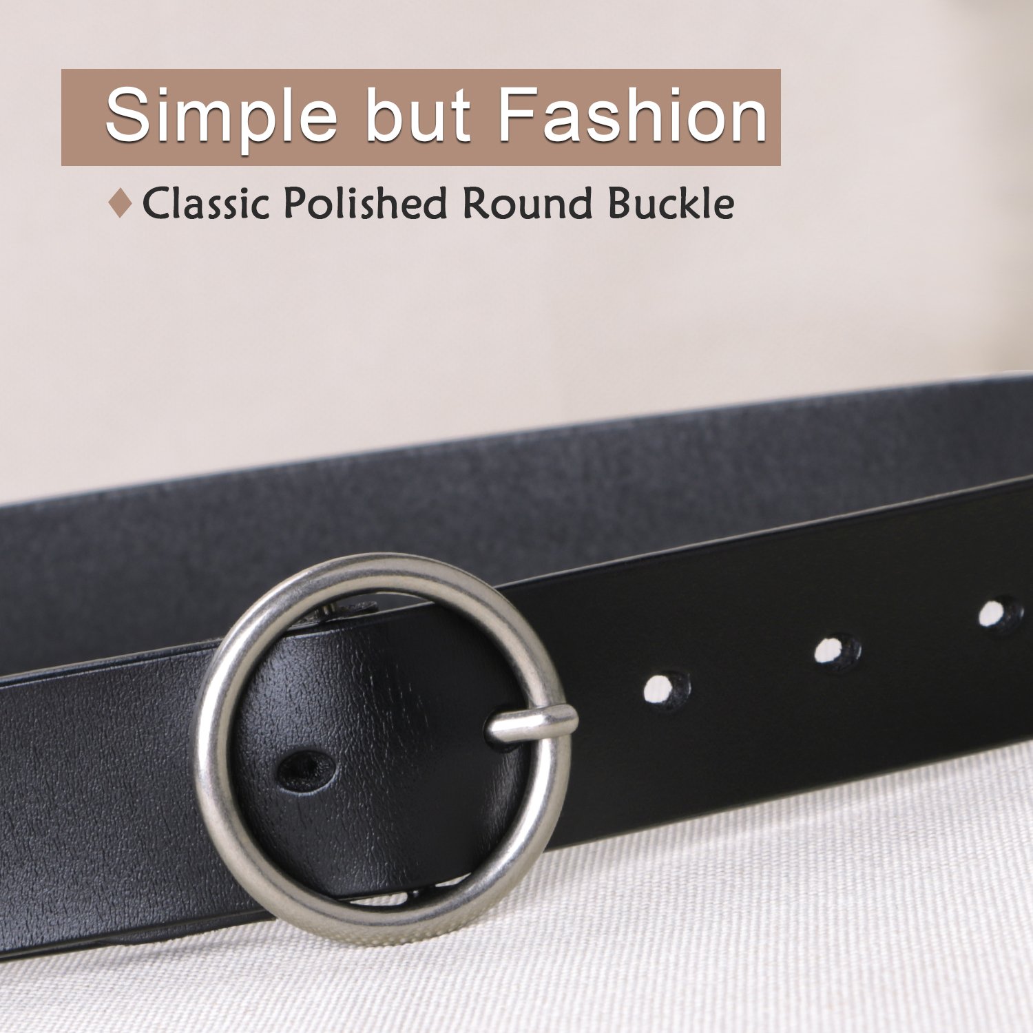 SUOSDEY Women Leather Belt for Dresses Jeans Pants With Classic Round Buckle SUOSDEY Women Leather Belts for Jeans Gold Buckle Ladies  main image 4