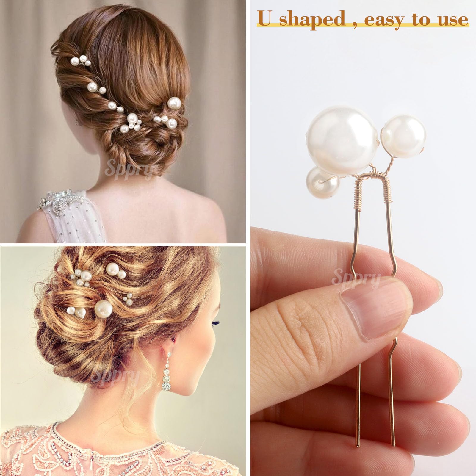 Forcine per capelli da sposa con perle (12 pezzi) - accessori per capelli a forma di U per donne da sposa (oro)