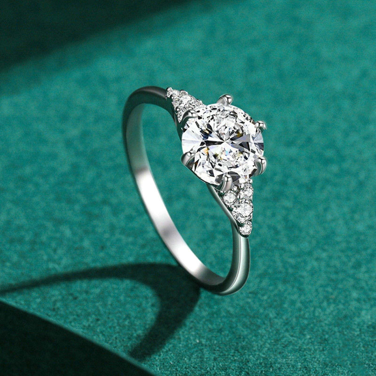 Pierścionek damski z białego złota 18K, 6,5 mm, syntetyczny diament, biały, 1 ct, diament laboratoryjny, rozmiar 47 (15,0)