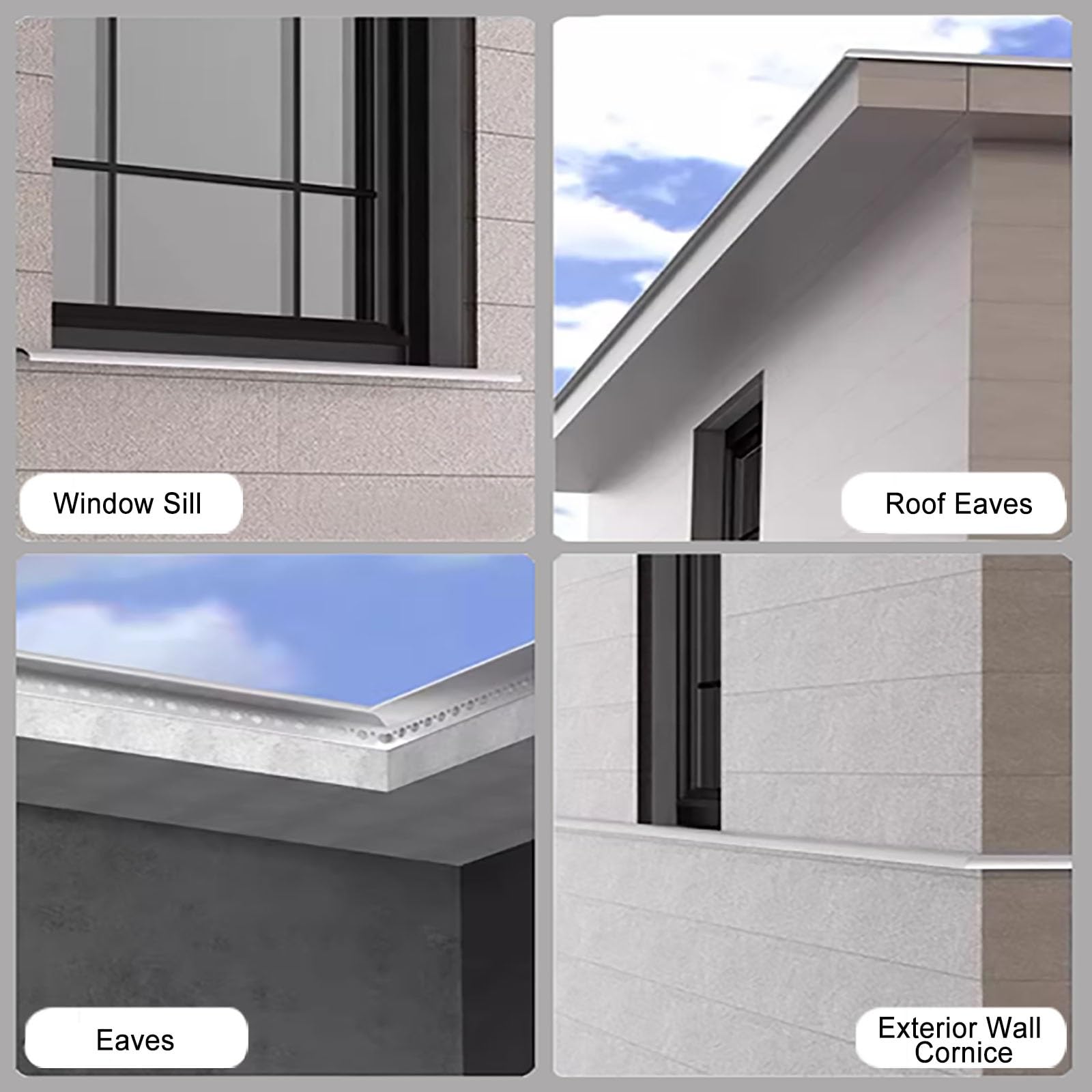 vierteaguas muro exterior Línea de goteo para aleros, 2 x 50, 8 x 180 cm, deflector de techo de metal para cornisa de pared exterior, cerca/alféizar de ventana(W 20 MM L 120 CM)
