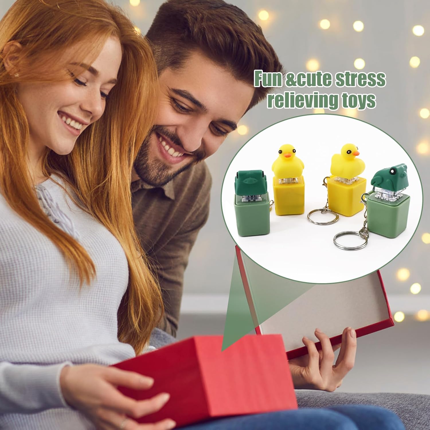 4 Pcs Croaking Frog and Quacking Duck Keyboard,Keyboard Fidget Toy Keychain,Duck Frog Fidget Clicker Keychain,for Men and Women Relief Anxiety Stress Bags Key Decoration(Green&Yellow)