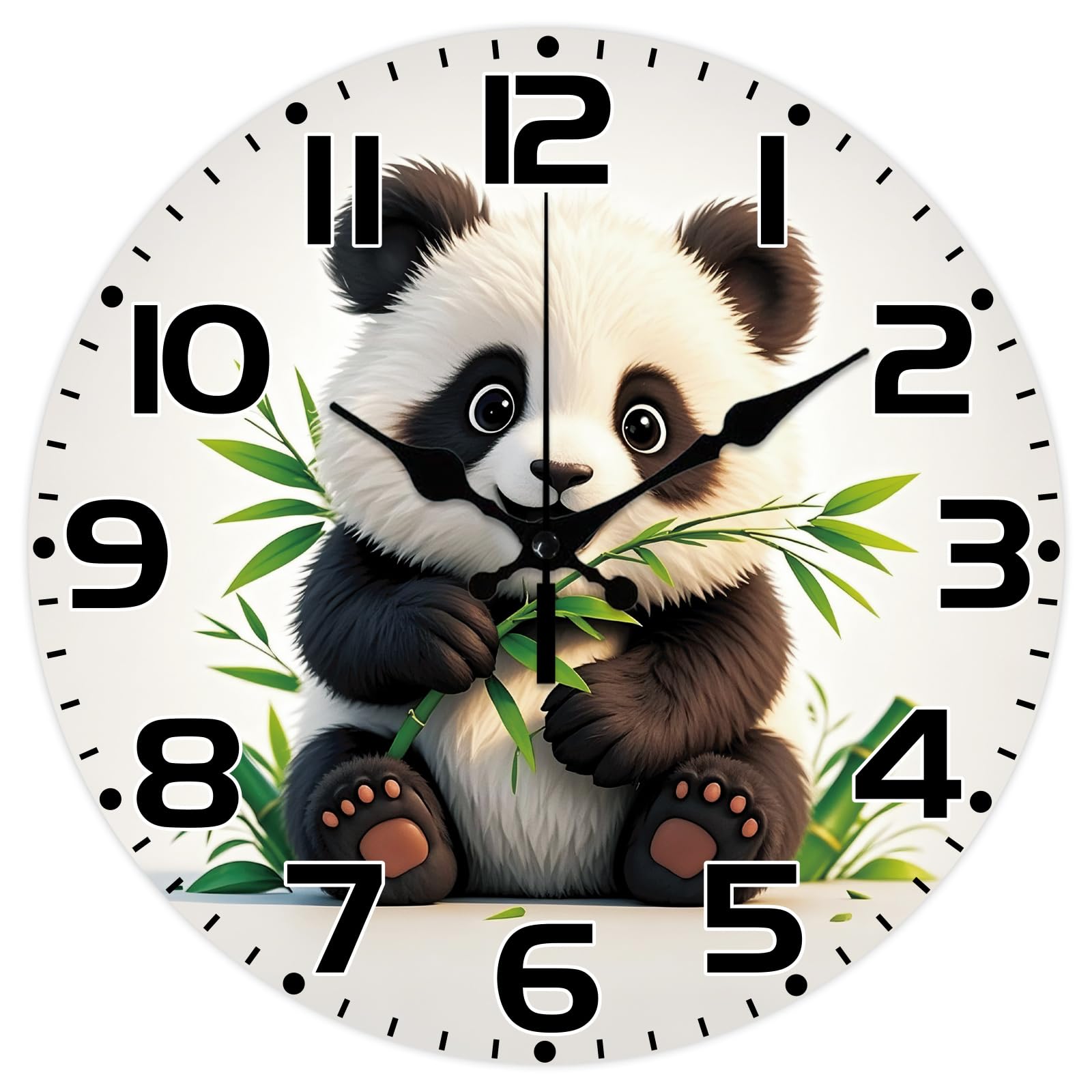 CHGCRAFT Panda Pattern Wall Clock 12 Inch Non-Ticking Clocks Bamboo Pattern Round Wall Hanging Clock Battery Operated for Bedroom Living Room Kitchen Office โ image 1