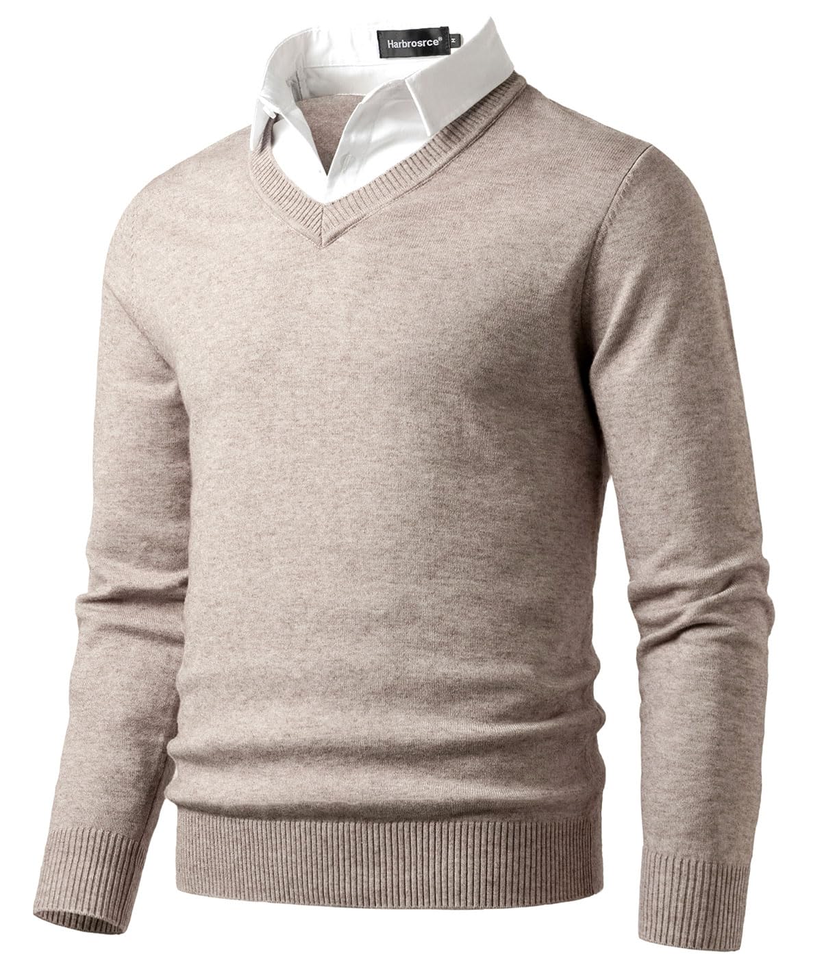 Pull en Maille Fine Homme V Neck Chandail Classique avec Col de Chemise Automne Hiver Tricot Basique Pullover Uni Sweaters