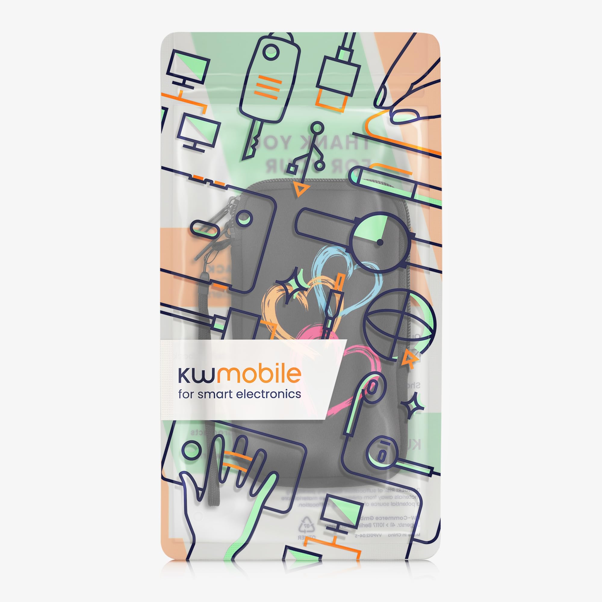 kwmobile Neoprenowy rękaw na smartfon rozmiar L, 6,5", etui amortyzujące wstrząsy, torba ochronna na telefon, szczotkowana, abstrakcyjna, ciemnoróżowy/pomarańczowy/czarny