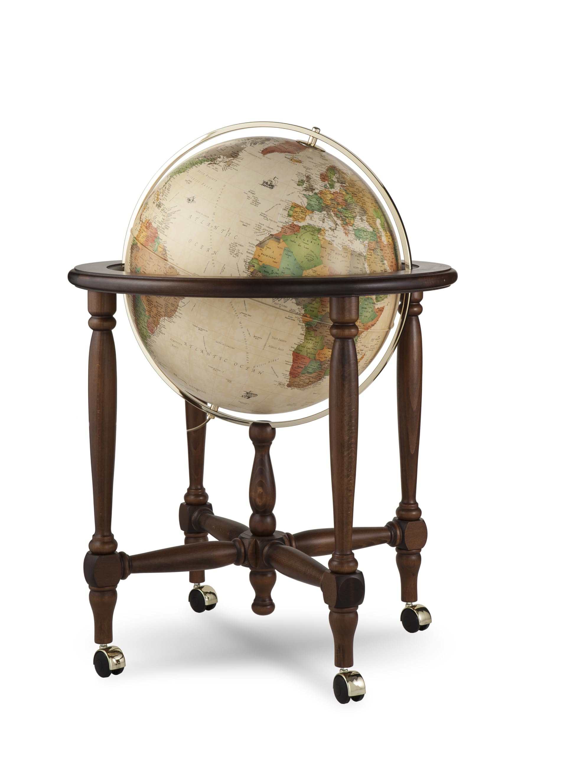 Mappamondo Luminoso da Terra, Stile Antico, Base in Legno di Faggio su Ruote, Diametro 50 cm, Altezza 103 cm Cinthia Antique - Progressio
