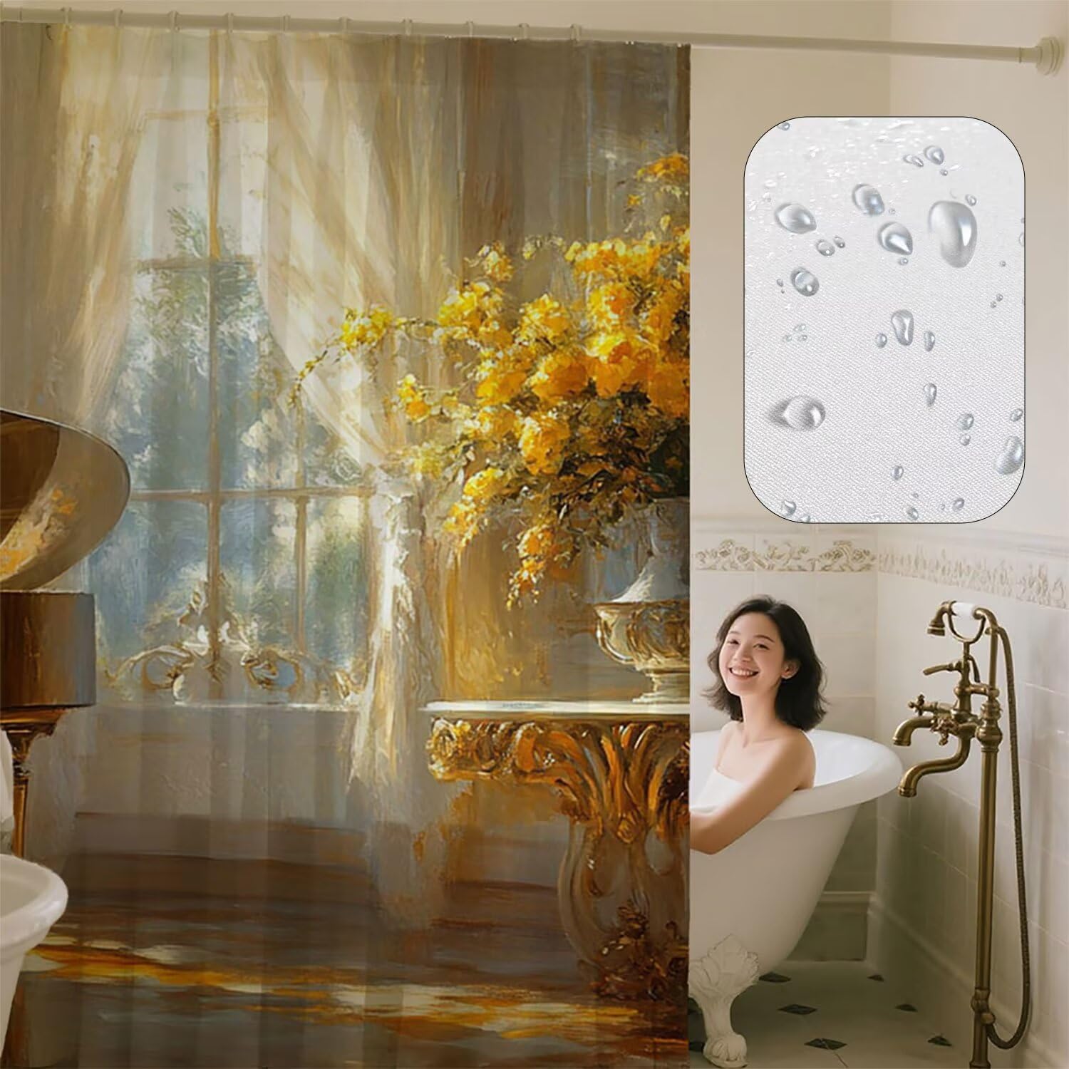Duschvorhang Retro Shower Curtains Klavier Duschvorhang 180 x 240 cm mit 12 Haken,Wasserdicht Shower Curtains,Beschwerter Saum,Waschbar Polyester Stoff Badevorhänge mit Ösen für Badezimmer Deko G-512