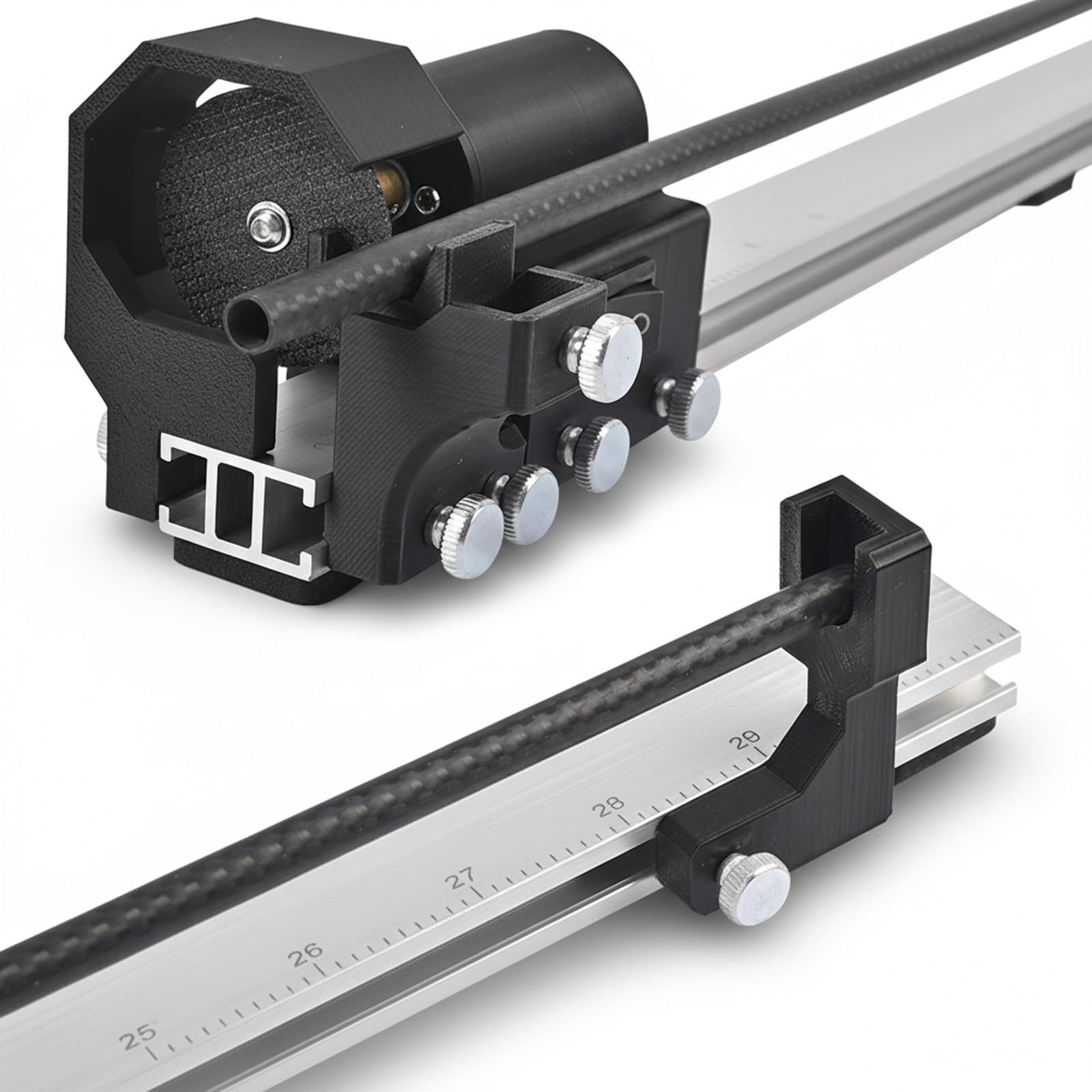 Electric Arrow Saw - Carbon Arrow Cutter Kit with 2 Resin Blades, Adjustable 11-81cm, Aluminum Construction, Precision Scale, Dust Cover (UK Plug)