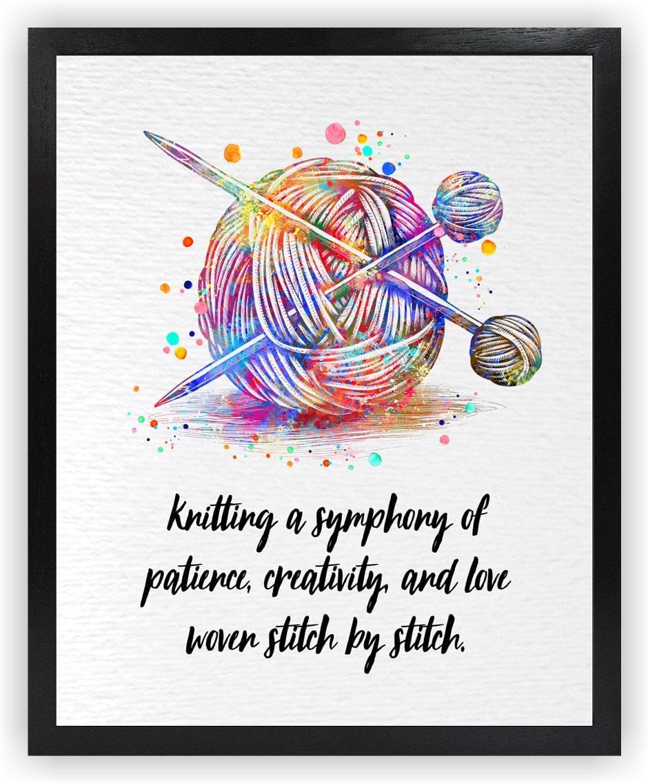 Dignovel Studios 11X14 Unframed Knitting Watercolor Art Print Poster Knitted Woman Sewing Room Wall Hanging Decor DN901