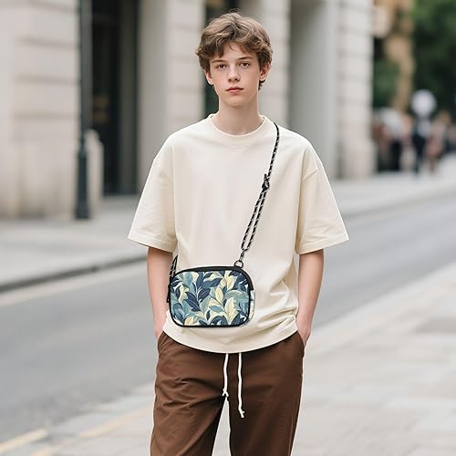 Miniatura 6 de KLL Retro Leaves Pattern Feather-shaped Black Crossbody Bags for Men Comfort with Credit Card Slots Side Bags Walk the dog