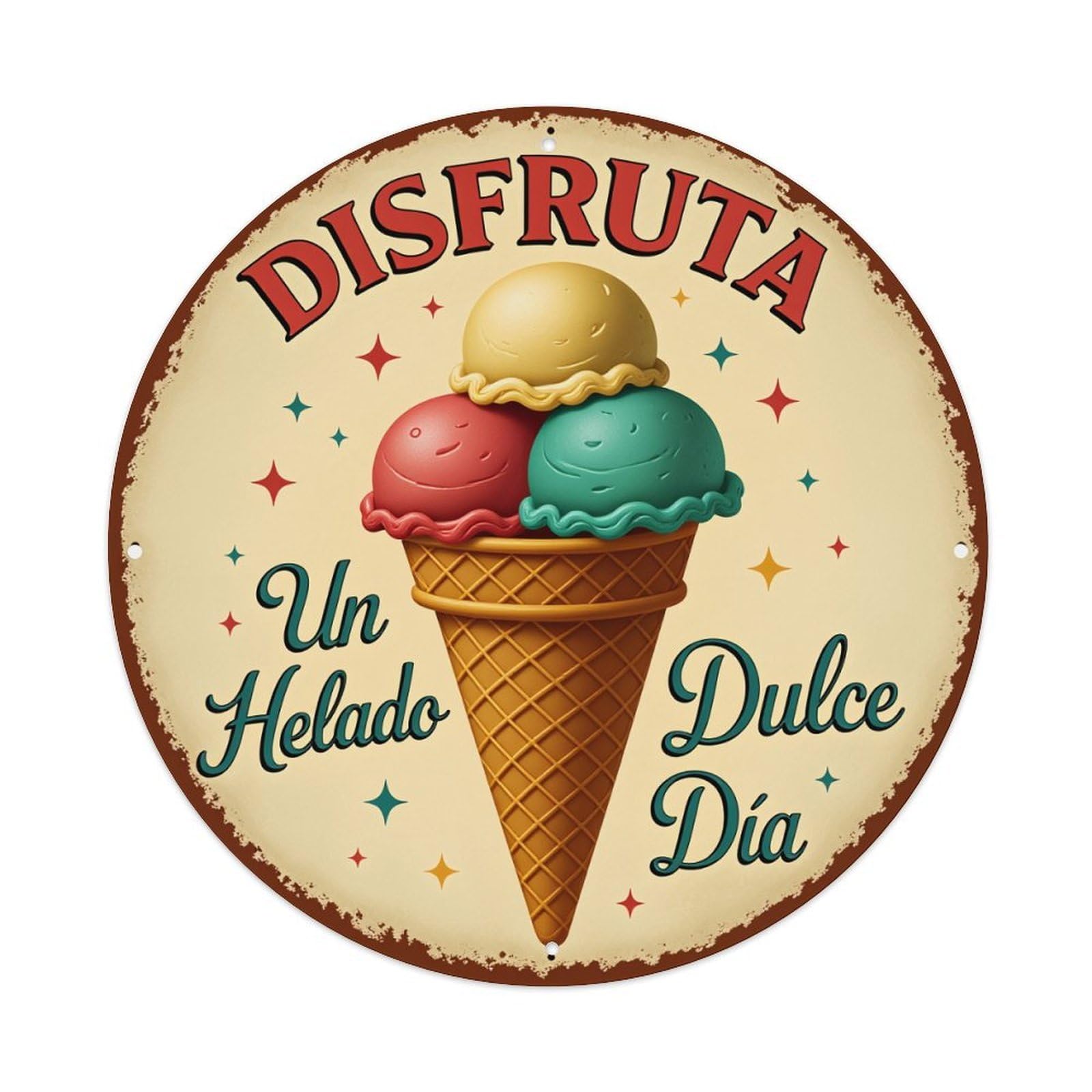 Ice Cream Cone With Three Scoops Metal Tin Sign Vintage Garden Bedroom Cafe Bar Man Cave Home Wall Decor Metal Poster 8x8 inches