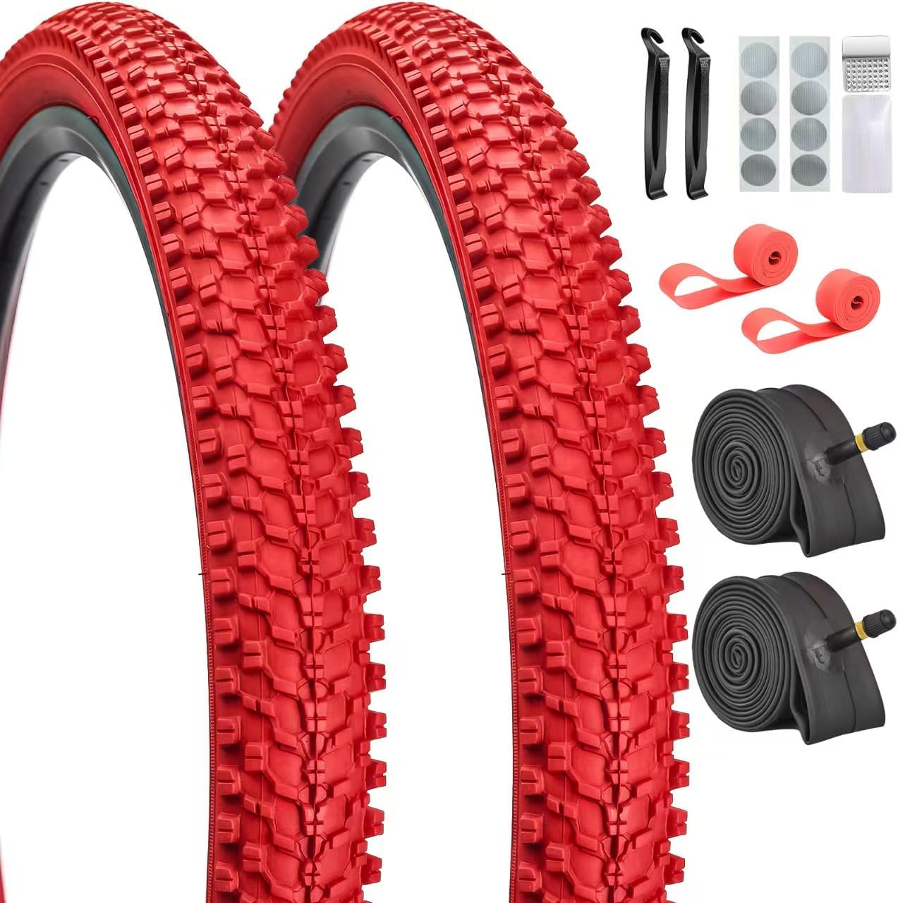 SIMEIQI Color Tires 24"x1.95" 26"x1.95" 2 Pack 24/26 Bike Tires and Tubes Blue or Red with AV 32mm Valves Bicycle Tires MBT Bike Tires for Mountain Bicycles Bikes Rural City Urban Roads