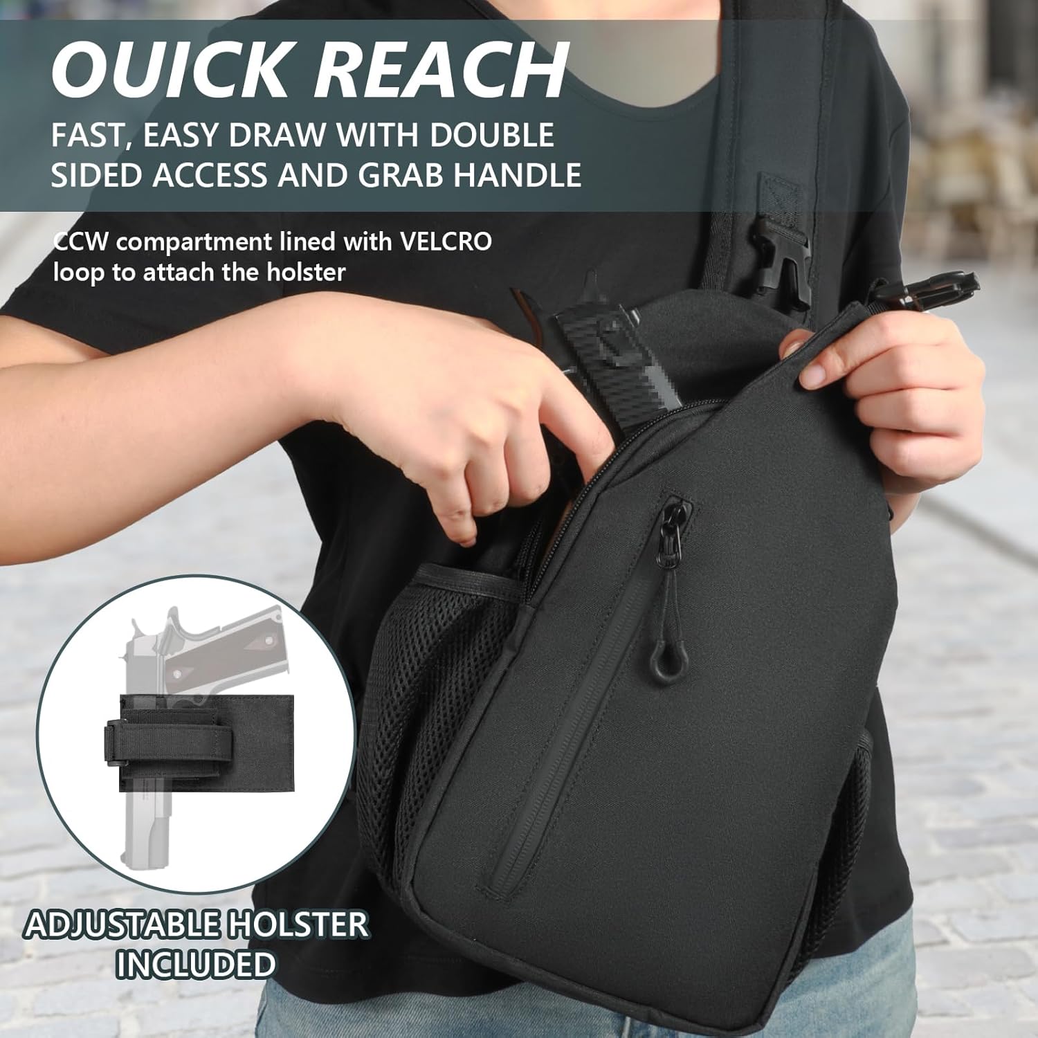 CCW Sling Chest Bag - Tactical Crossbody Backpack for Concealed Carry with Hidden Holster Compartment | Mid-Zip Gun Pocket, Water-Resistant - Image 2