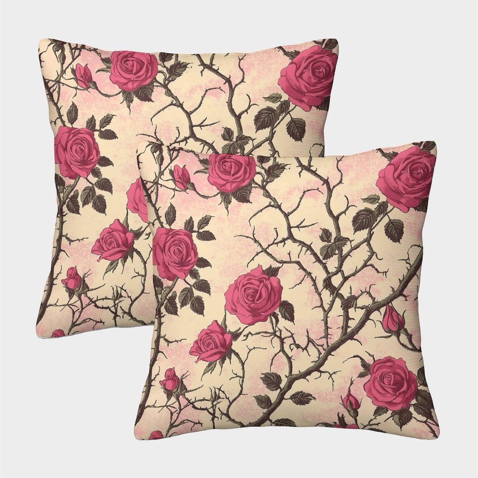 kaiyun 2 Pack Pink Background,Roses And Thorns Pattern Pillow Case 40x40cm 3D Printing Cushion Cover,home Decoration Sofa Cushion