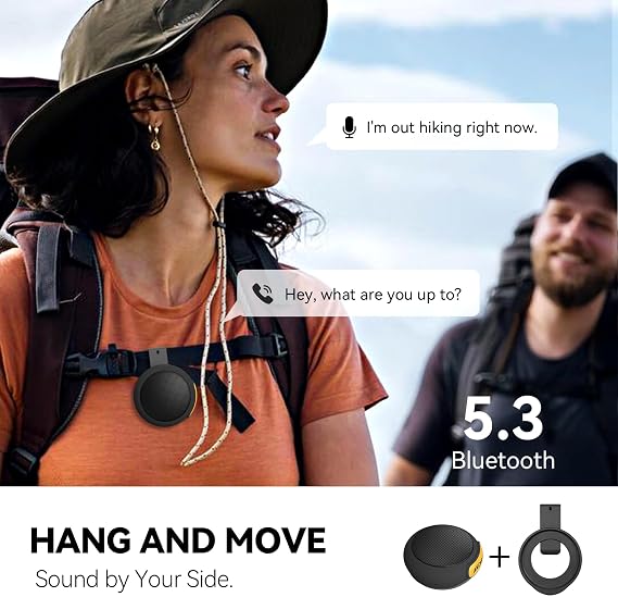 ANCwear Wearable Bluetooth Speaker with Clip, Waterproof Portable Mini Speaker, IPX6 Splash-Resistant, Bluetooth 5.3, 9.5H Playtime, 17 White Noise Tracks for Commuting, Walking & Travel (Black)