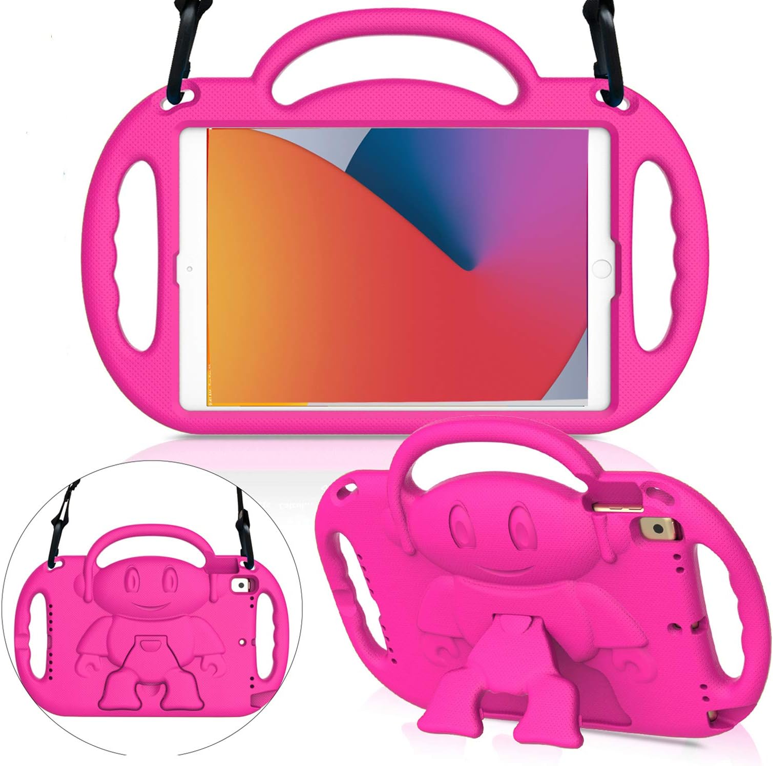 MENZO Kids Case for New iPad 10.2" 7th Generation 2019, Light Weight Shockproof Shoulder Strap Handle Stand Case for New iPad 10.2-Inch 2019 Released (Latest Model) - Rose