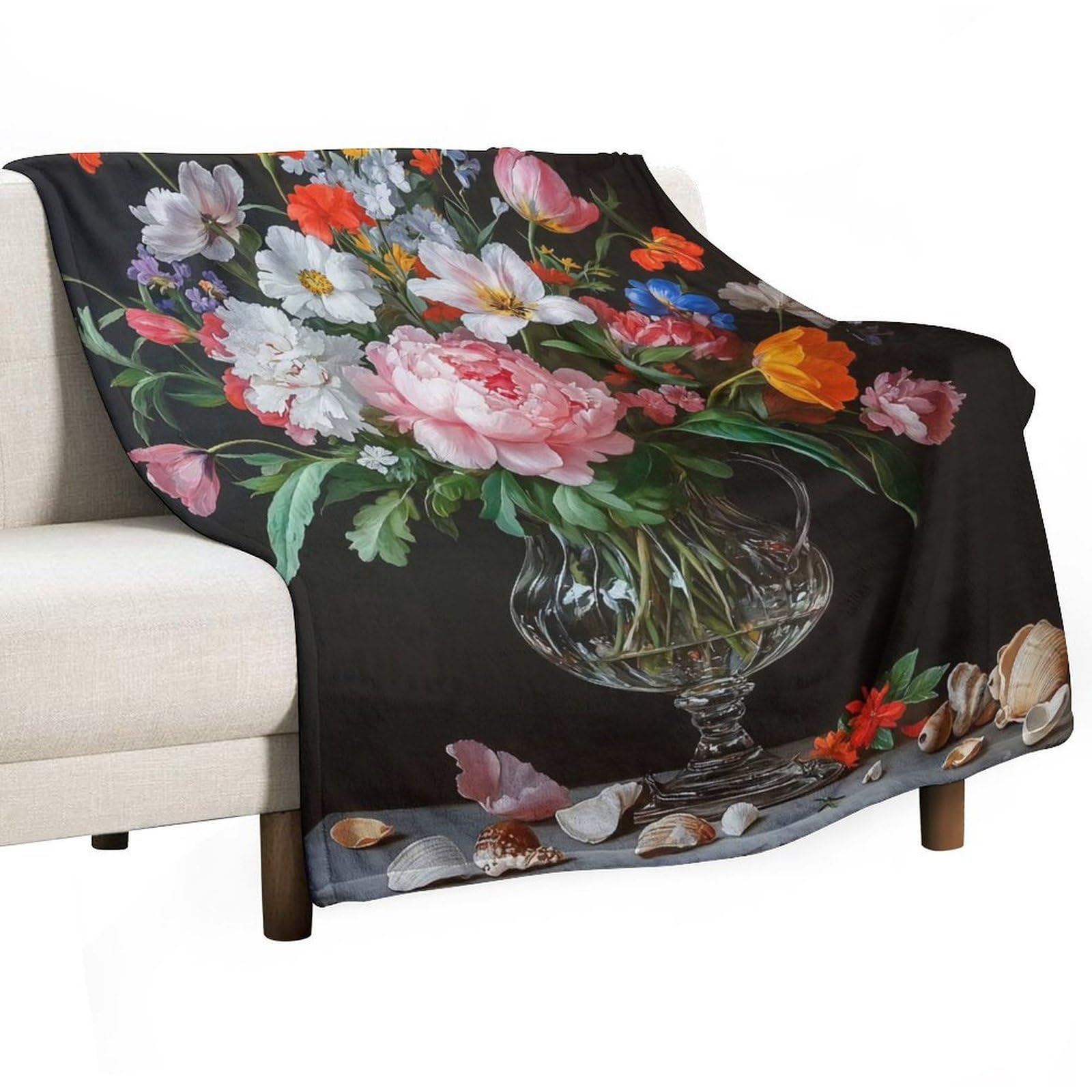 YHGSREUOH Floral Vanitas Still Life with Peonies And Tulips (2) Flannel Blankets Fleece Soft Throw Lightweight Plush Gifts for Couch, Bed, Cozy Sofa Plush, Chair, Lovers 130x150cm(50x60in)
