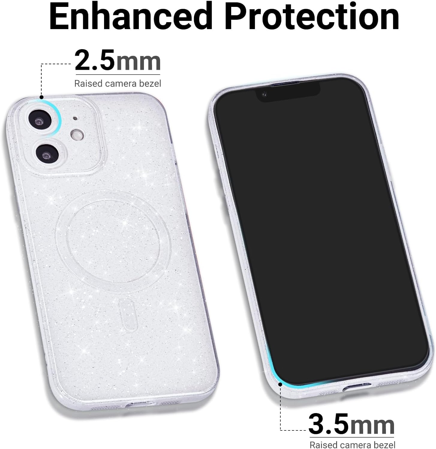 LoeoeL for iPhone 12 Case Glitter Compatible with Magsafe, Girly Cute Sparkly Magnetic Mag Safe Pretty Phone Case for Women, Bedazzled Bling Sparkle Slim Bright Silicone Rubber Jelly, White image 5