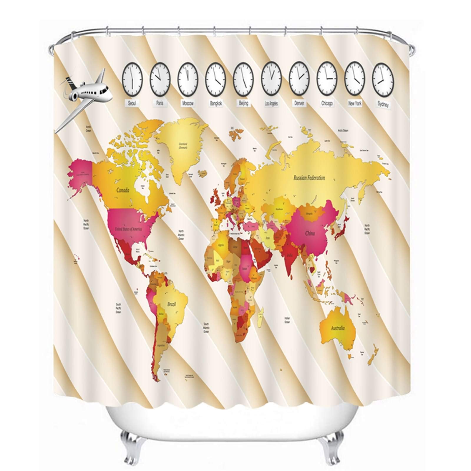 Rideau de douche anti-moisissure KnSam 120x180 cm imprimé carte du monde orange