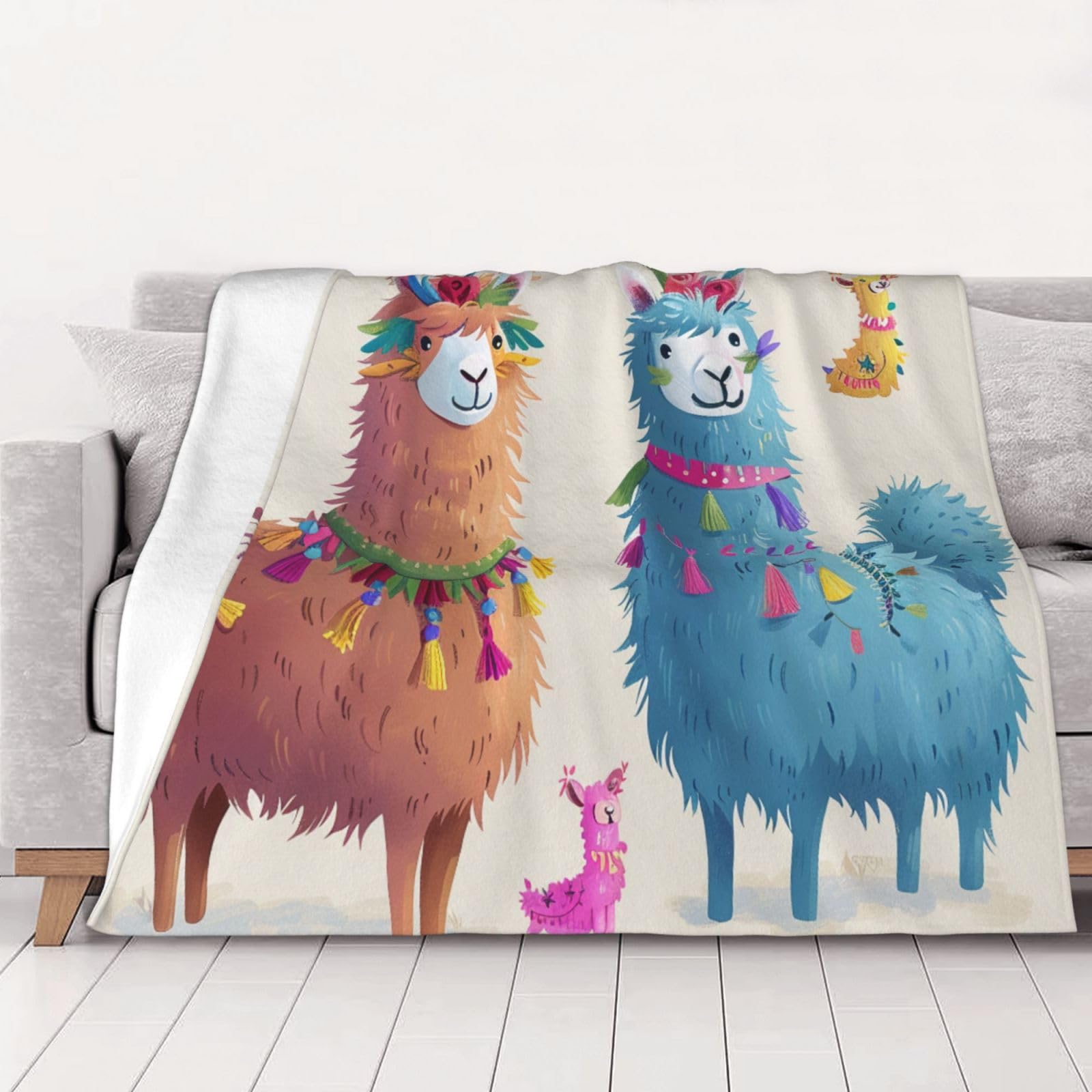 AUBKFELD Alpaca Llama Printed Flannel Blanket 200x150 CM, Soft & Warm Throw Blanket for Sofa/Couch/Bed/Car, Gifts for Audlts Women Men