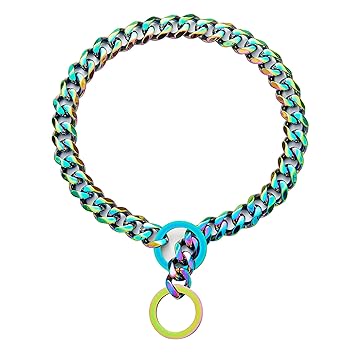 txprodogchains Big Dog Chain Collar Strong Heavy Duty P Chain Choke Collar 15MM Thick Wide Stainless Steel Metal Multicolor Cuban Link Choke Chain Leash for XSmall Dogs(12
