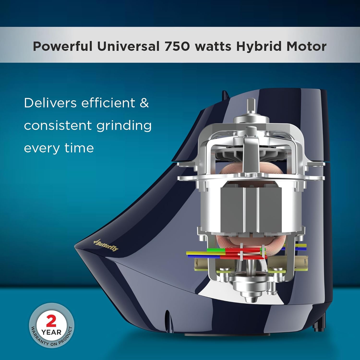 Butterfly Smart 750 Watts Mixer Grinder with 4 Jars | 3 Stainless Steel Jars & 1 Juicer | ABS Body | Heavy Duty Motor | 2 Years Manufacturer's Warranty | Grey - Image 9