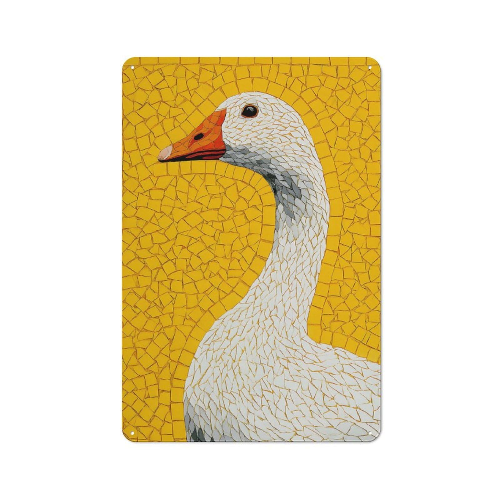 Junmoney Style-14 Tin Wall Plaque 30X20cm With Mosaic Goose Portrait On Yellow Background For Bar Or Restaurant, Suited To Restaurant Interior Fans