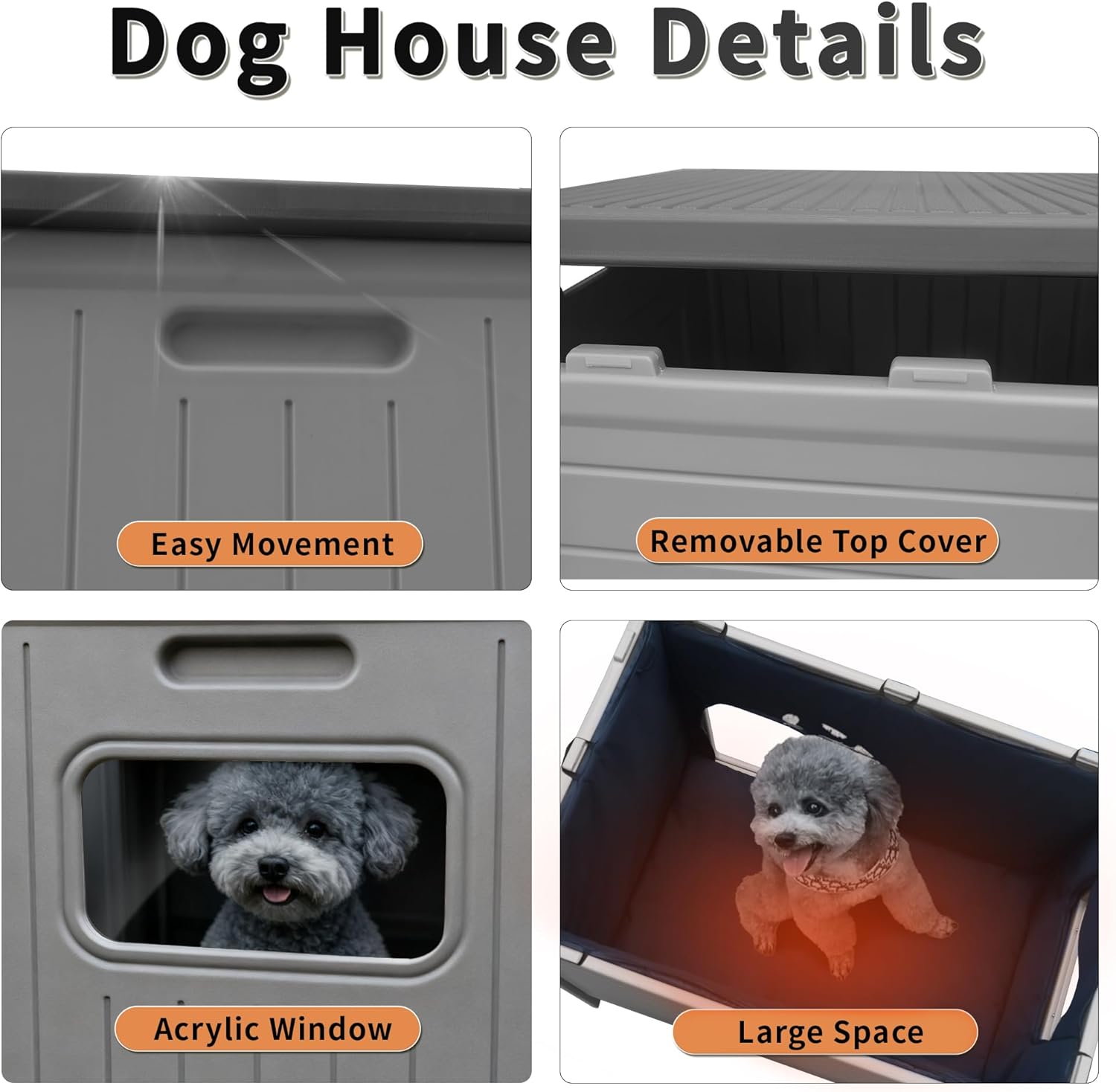 Rockever Insulated Dog House Outdoor Indoor for Small Medium Dogs, Insulated Dog House with Insulated Liner, Plastic Elevated Outdoor Dog House Waterproof Dog Kennel, Clean Easily((M & Liner)