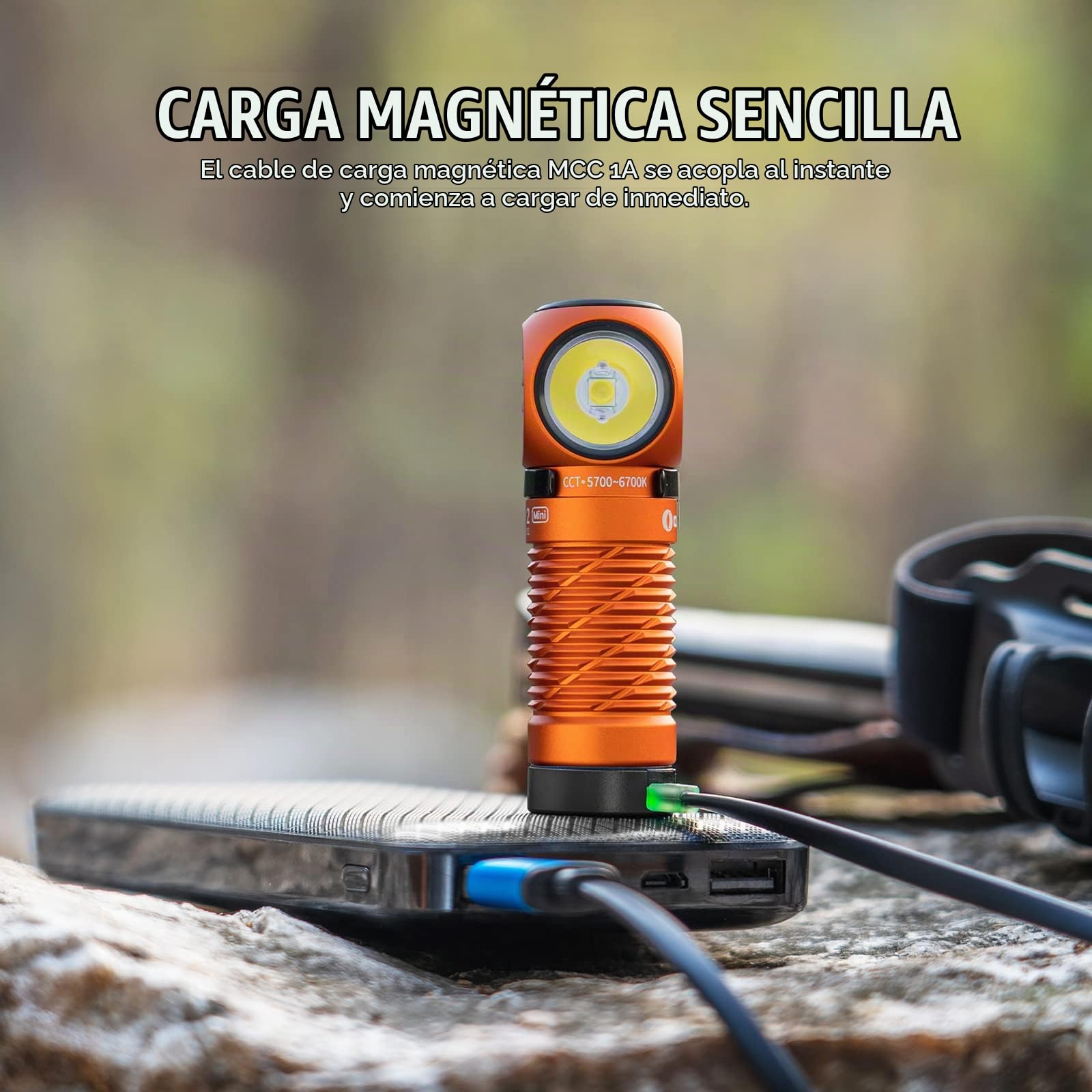 OLIGHT Perun 2 Mini Linterna Frontal USB Recargable 1100 Lumens 10 Días Máx | Cabeza Frontal LED Alta Potencia Luz Blanco y Rojo Regulable, 150 Metros, Impermeable IPX8, Carpfishing, Camping, Naranja