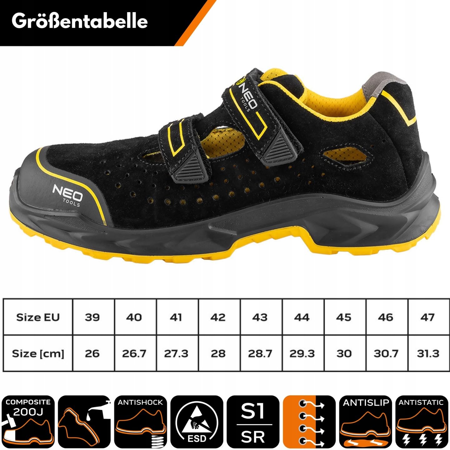 NEO TOOLS Sicherheitssandalen S1 ESD, Arbeitsschuhe mit Kompositkappe