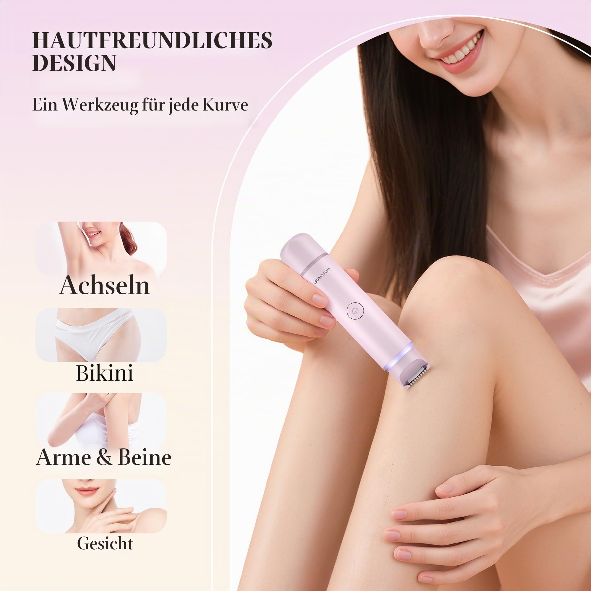 BarberBoss 2-in-1 Damenrasierer für Frauen, Bikini- & Gesichtshaarentferner, Doppelkopf Körper- und Gesichtstrimmer (Rosa) | Bikini- & Gesichtshaarentferner-Kit, Doppelkopf-Gesichts- und Körper-Trimmer, Präzisionslicht, Wiederaufladbar