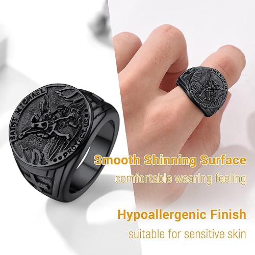 Miniatura 5 de PROSTEEL Anillo de San Miguel, anillo de San Cristóbal, el gran arcángel protector derrotando a Satanás, anillo de amuleto de acero inoxidable para
