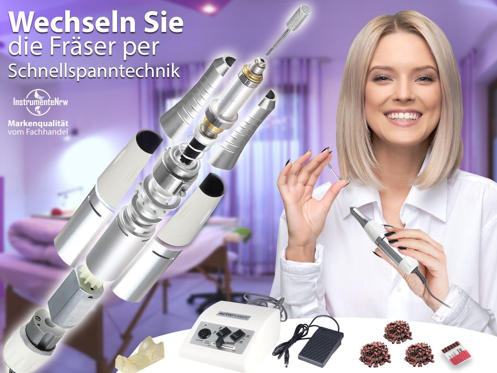Pediküreset Nagelfräser Fußpflegegerät zur Hornhautentfernung & Maniküre | Elektrische Nagelfeile zur Nagelpflege mit Diamantschleifer & Hornhautschleifer Einsteiger oder Profi Fußpflege 30.000 U/min