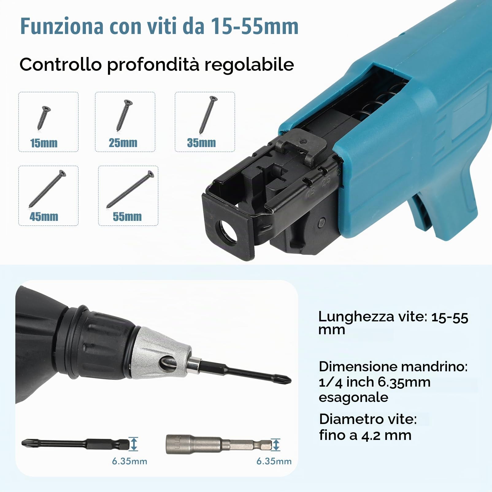 Avvitatore per Cartongesso a Batteria con Alimentazione Automatica | Avvitatore Brushless 21V per Viti 15-55 mm, Compatibile con Makita 21V Batteria (Non Incluso), per Legno e Metallo
