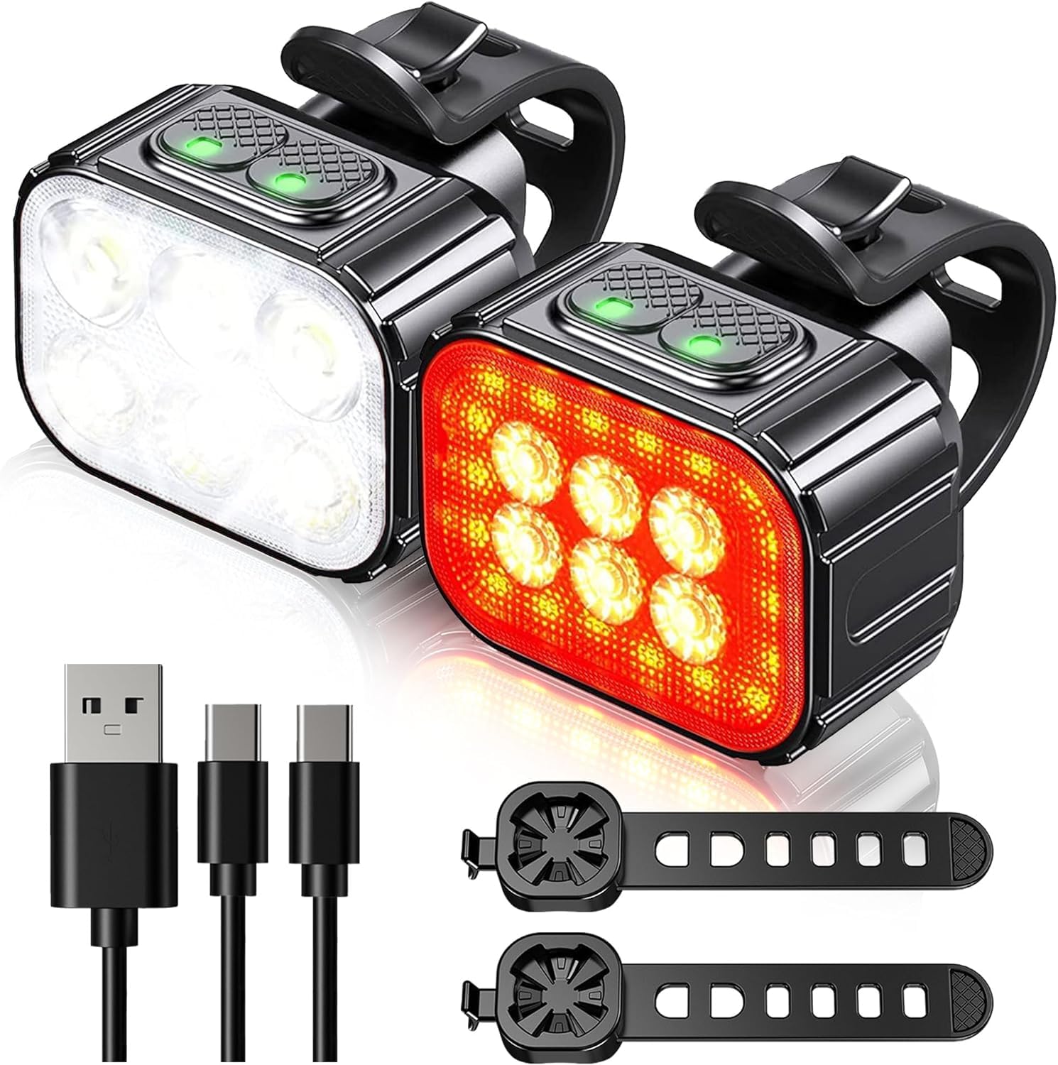 Przednie i tylne światło rowerowe, 8 + 12 trybów oświetlenia LED, wodoodporne, IPx6, USB ładowalne, światło rowerowe, nadaje się do rowerów górskich i kempingowych, długa żywotność baterii.