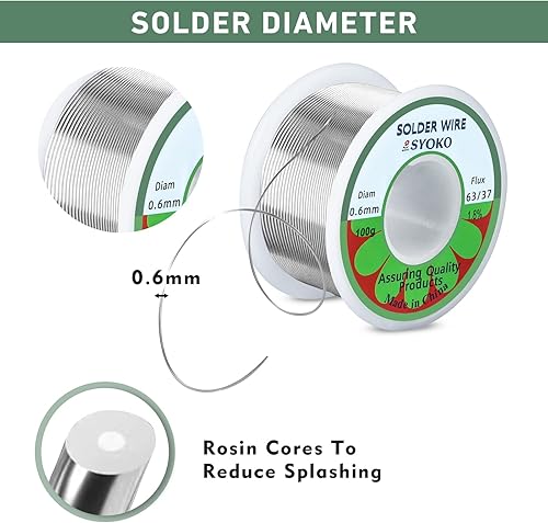 Miniatura 3 de SYOKO Alambre de soldadura 6337 0.024 in 3.53 oz de estaño y plomo de resina de núcleo de soldadura para soldadura eléctrica, soldadura eléctrica,