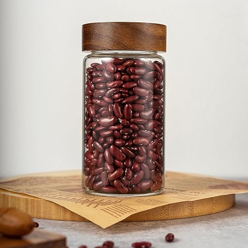 Miniatura 7 de 2 tarros pequeños de almacenamiento de vidrio con tapas herméticas, recipiente de café de 19.3 onzas líquidas (18.9 fl oz) con tapa de madera,