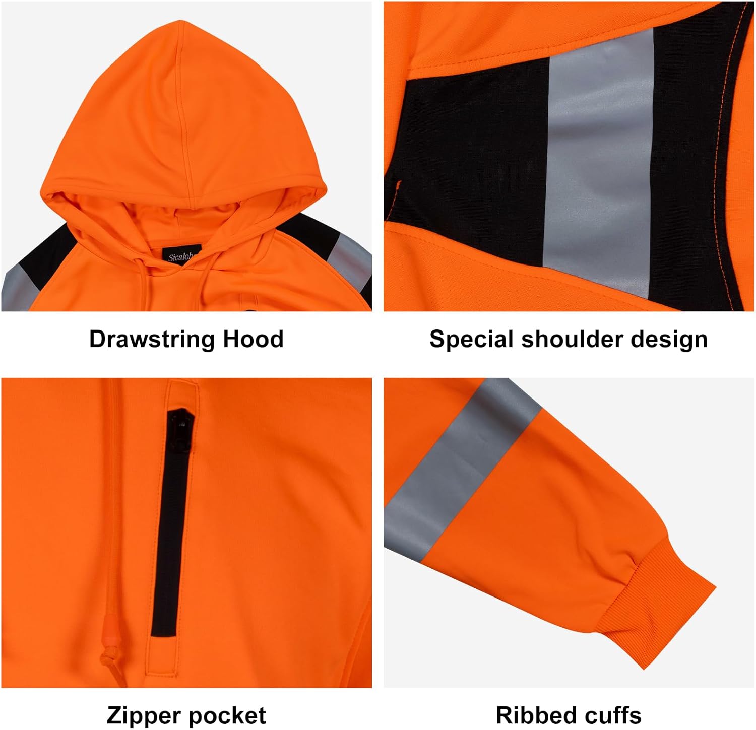 High Visibility Reflective Long Sleeve Safety Hoodie for Men,Hi Vis ANSI Class Construction Work Sweatshirt