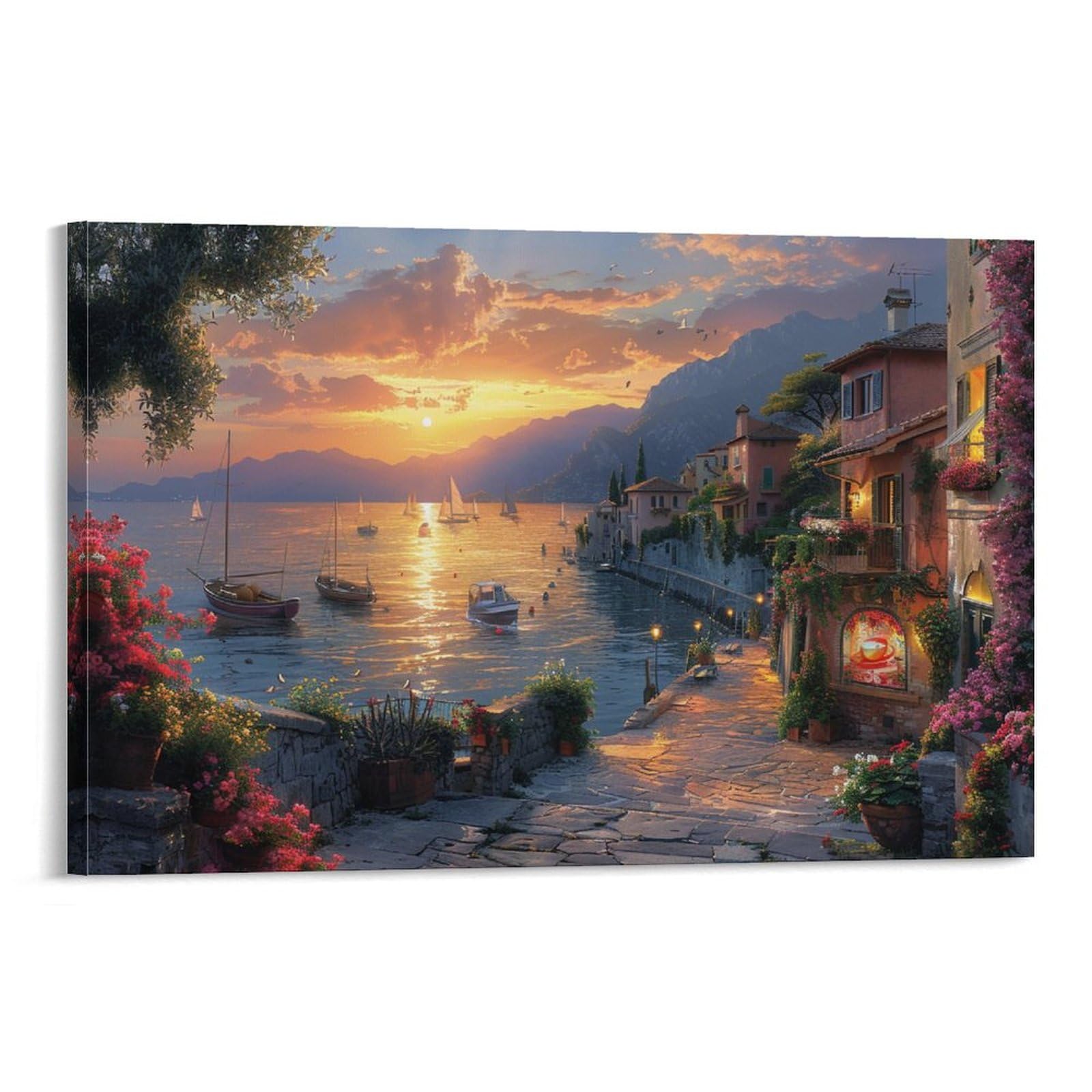 Italian Ports 3D Canvas Wall Art Abstract Harbor View Canvas Prints Image Artwork Painting Picture Photo Home Decoration 16x24inch(40x60cm)