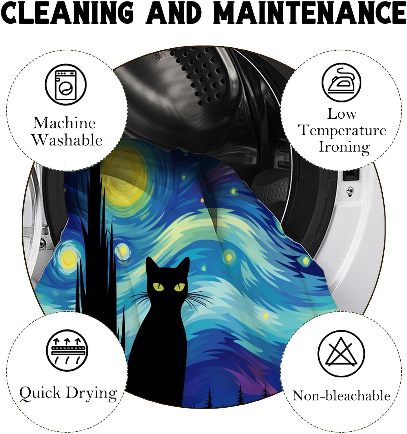 Van Gogh Starry Night Black Cat Shower Curtain Gift 72x72 Inches