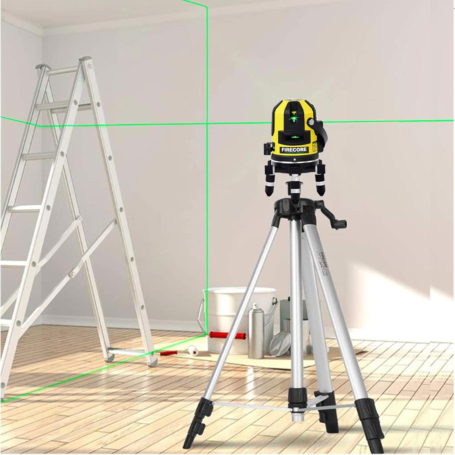 Firecore FIR411G Laser Level projecting lines on a wall